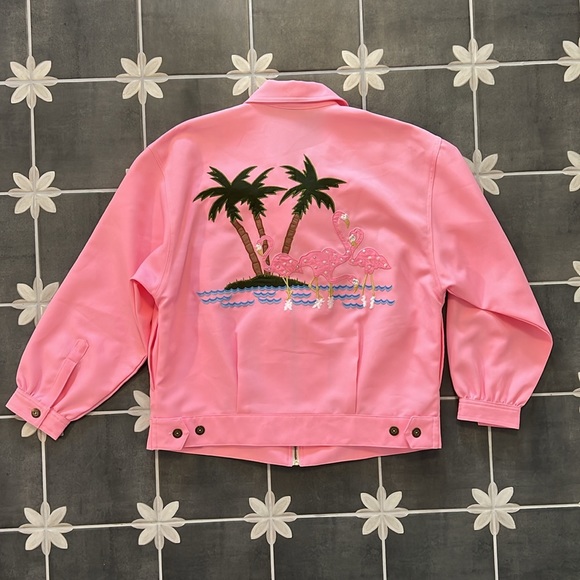 Vintage flamingo bubble gum pink bomber jacket - Picture 5 of 6